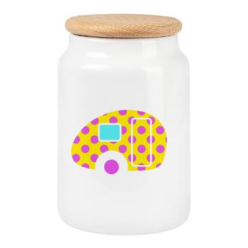 Caravane Vintage Camping Caravan Retro Dots Dots - Boîte à biscuits avec couvercle en bois - blanc - Devant