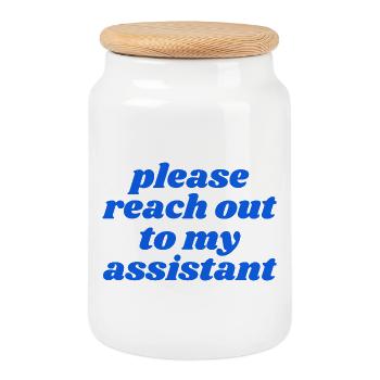 Merci de contacter mon assistant - Boîte à biscuits avec couvercle en bois - blanc - Devant