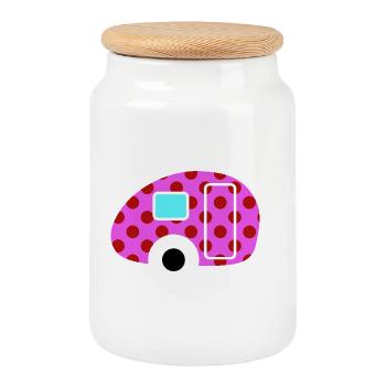 Caravan Van Life Retro Caravan Camper Dots Point - Boîte à biscuits avec couvercle en bois - blanc - Devant