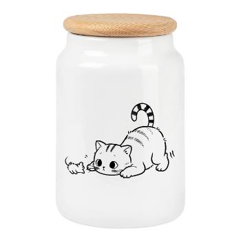 Pounce Mode Activated - Cookie Jar with Wooden Lid - white - Front
