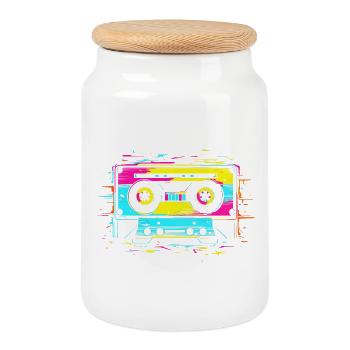 90s cassette - Cookie Jar with Wooden Lid - white - Front