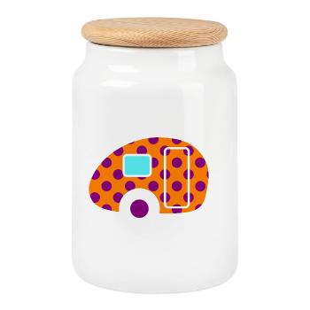 Caravan Wohnwagen Dots Punkte orange 50er Retro - Keksdose mit Holzdeckel - Weiß - Vorne