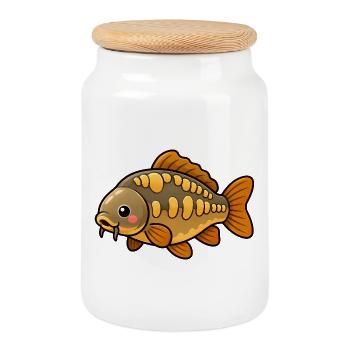 Conception de pêche des enfants carpes mignons - Boîte à biscuits avec couvercle en bois - blanc - Devant