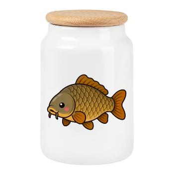 Cute Common Carp Kids Fishing - Cookie Jar with Wooden Lid - white - Front