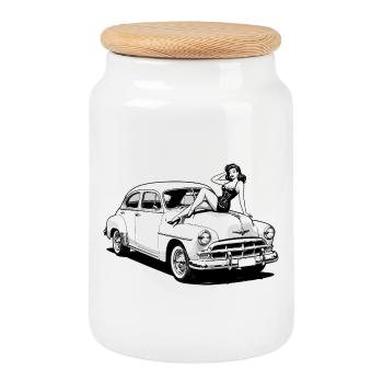 Rockabilly Hot Rod Pin-Up Car Classic T-Shirt - Cookie Jar with Wooden Lid - white - Front