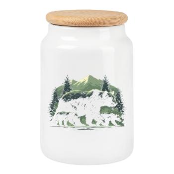 Bear Trail in Pine Dawn - Cookie Jar with Wooden Lid - white - Front