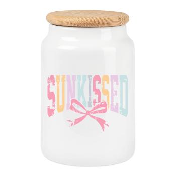 SunKissed Ribbon Pastel Logo Gift Birthday - Cookie Jar with Wooden Lid - white - Front