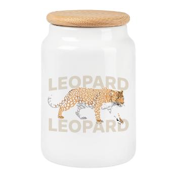 Léopard, léopard, léopard, grand félin, safari, chat sauvage - Boîte à biscuits avec couvercle en bois - blanc - Devant