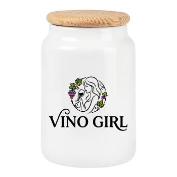 Fille Vino - Boîte à biscuits avec couvercle en bois - blanc - Devant