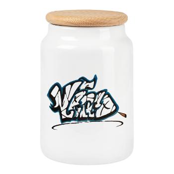 Graffiti Vetro Blue Border - Cookie Jar with Wooden Lid - white - Front