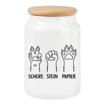 Schere Stein Papier Katzen Hunde Pfoten - Keksdose mit Holzdeckel - Weiß - Vorne