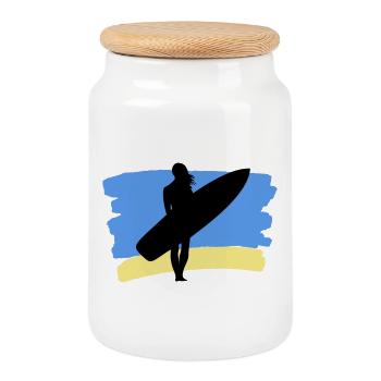 Beach Vibes – Surfer Girl - Cookie Jar with Wooden Lid - white - Front