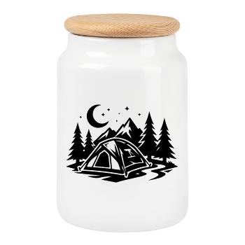 Zelt Camping Outdoor Natur - Keksdose mit Holzdeckel - Weiß - Vorne