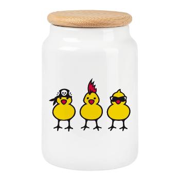 Three Chicks - Keksdose mit Holzdeckel - Weiß - Vorne