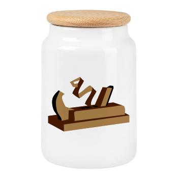 An old hand wood planer - Cookie Jar with Wooden Lid - white - Front