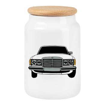 MB W123 Youngtimer Oldtimer,70er,80er (25) - Keksdose mit Holzdeckel - Weiß - Vorne