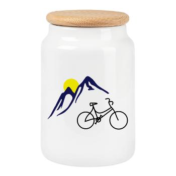 Vélo, montagnes et soleil - Boîte à biscuits avec couvercle en bois - blanc - Devant