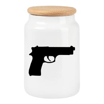 Gun - Cookie Jar with Wooden Lid - white - Front
