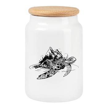 fantasievolle Wasserschildkröte mit Berge - Keksdose mit Holzdeckel - Weiß - Vorne