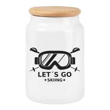 Let's Go Skiing Wintersport Zitat für Skifahrer - Keksdose mit Holzdeckel - Weiß - Vorne