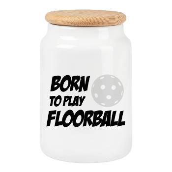 Born To Play Floorball - Cookie Jar with Wooden Lid - white - Front