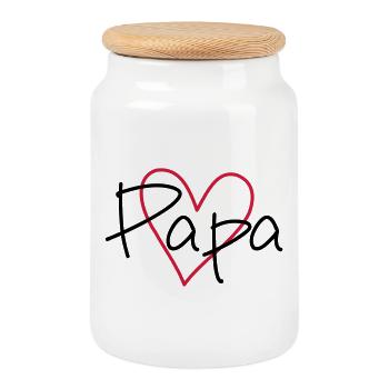 Heart Papa Papamotiv - Cookie Jar with Wooden Lid - white - Front