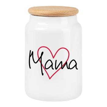 Heart mom - Cookie Jar with Wooden Lid - white - Front