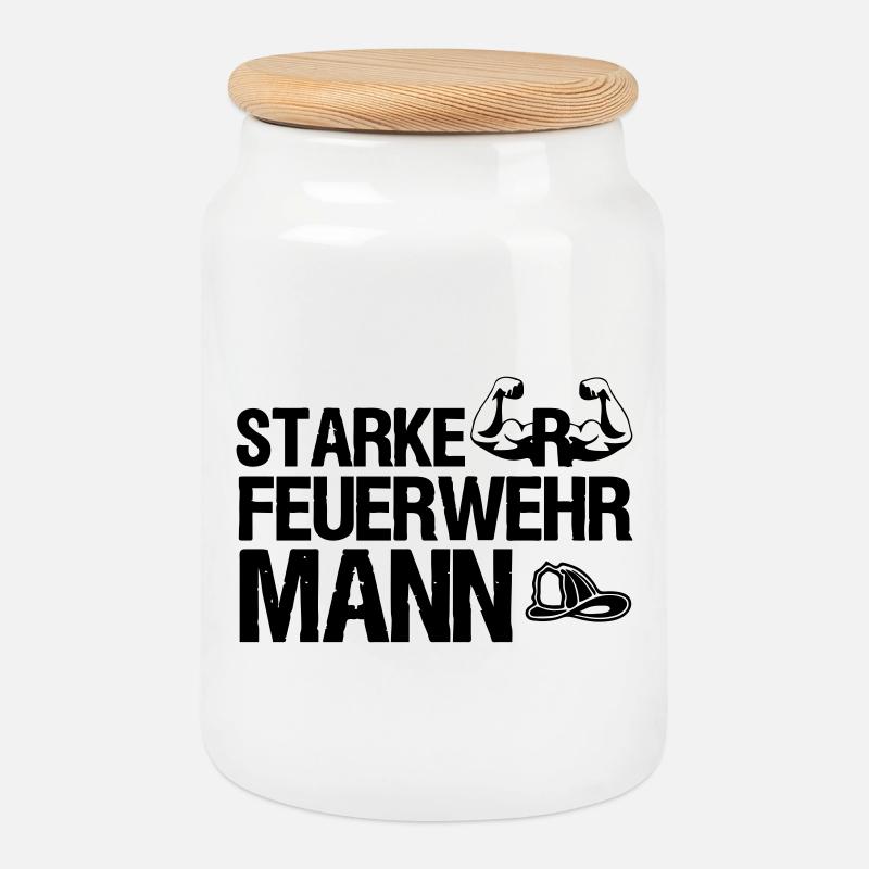 Starker Feuerwehrmann Feuerwehr, Sprüche,Geschenk - Keksdose mit Holzdeckel - Weiß