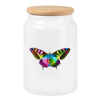 Colorful butterfly - Cookie Jar with Wooden Lid - white - Front