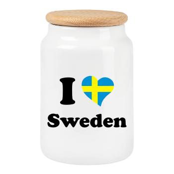 I love Sweden - Ich liebe Schweden - Keksdose mit Holzdeckel - Weiß - Vorne