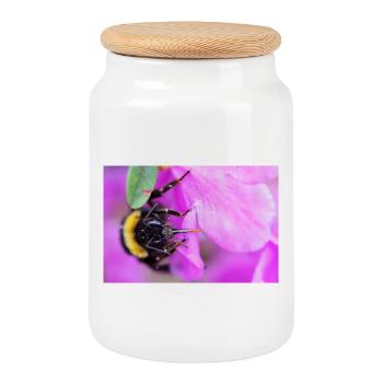 Bee on the violet - Cookie Jar with Wooden Lid - white - Front