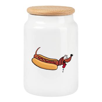 Chien chaud - Boîte à biscuits avec couvercle en bois - blanc - Devant
