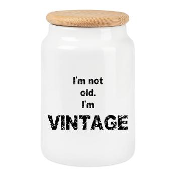 Vintage - Cookie Jar with Wooden Lid - white - Front