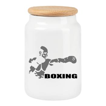 boxing - Cookie Jar with Wooden Lid - white - Front
