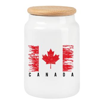 Grunge Canadian Flag - Cookie Jar with Wooden Lid - white - Front