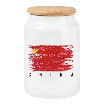Drapeau chinois pinceau - Boîte à biscuits avec couvercle en bois - blanc - Devant