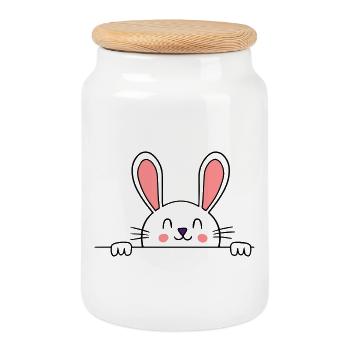 Hase Kaninchen Glücklich - Keksdose mit Holzdeckel - Weiß - Vorne