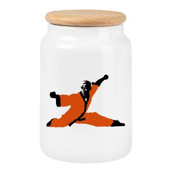 Kung fu Shaolin - Boîte à biscuits avec couvercle en bois - blanc - Devant