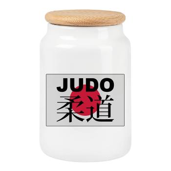 judo - Boîte à biscuits avec couvercle en bois - blanc - Devant