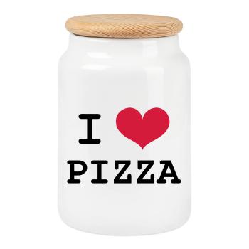 I Love Pizza - Boîte à biscuits avec couvercle en bois - blanc - Devant