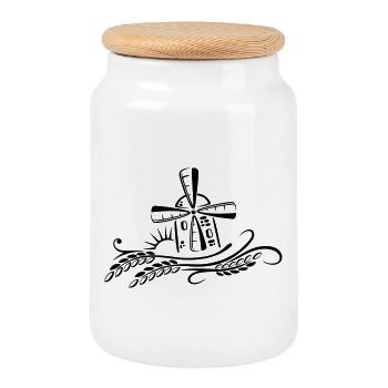 Baker, grain, mill, corn, sun - Cookie Jar with Wooden Lid - white - Front