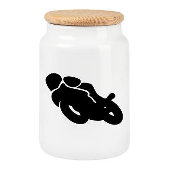motorcycle - Cookie Jar with Wooden Lid - white - Front