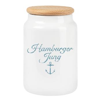 Hamburger Jung (Vintage Hellblau) Hamburg Anker - Keksdose mit Holzdeckel - Weiß - Vorne