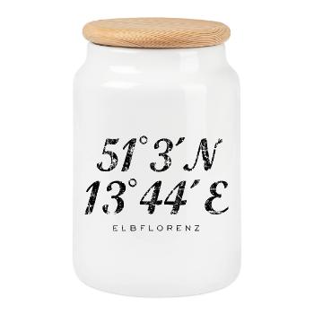 Dresden Koordinaten (Vintage/Schwarz) Elbflorenz - Keksdose mit Holzdeckel - Weiß - Vorne