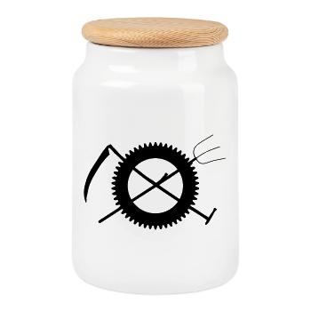 Fork scythe gear farmer icon - Cookie Jar with Wooden Lid - white - Front