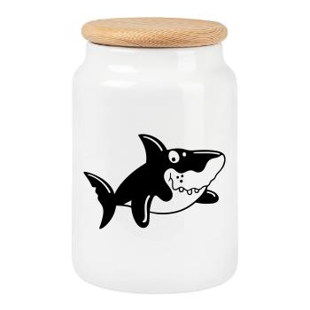 Requin comique - Boîte à biscuits avec couvercle en bois - blanc - Devant