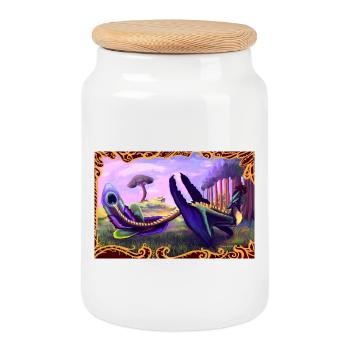 Dinosaur - Cookie Jar with Wooden Lid - white - Front