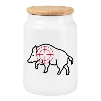 sanglier - Boîte à biscuits avec couvercle en bois - blanc - Devant