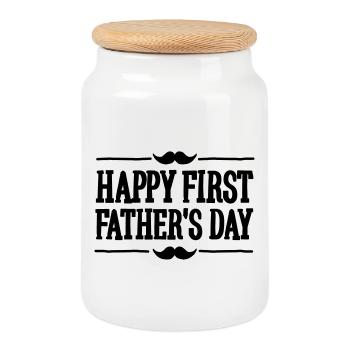 Happy 1st ( first ) father's day - Cookie Jar with Wooden Lid - white - Front