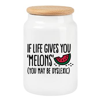 If live gives you melons, you may be dyslexic - Boîte à biscuits avec couvercle en bois - blanc - Devant